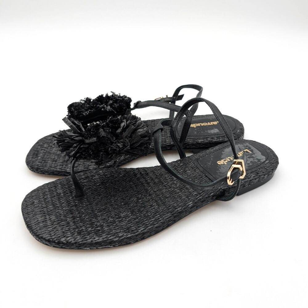 Larroude Marilyn Strappy Flat Sandals Open Toe Women's Black Size US6.5 EU37